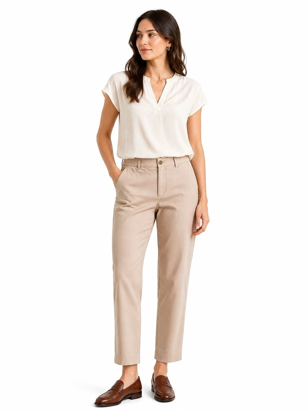 New J.Crew women's brown/tan chino pants or trousers 10 (M) 98% cotton Mid rise